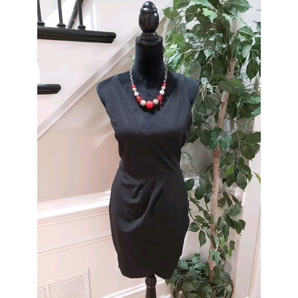 Manydress Womens Black Sphagetti Straps Plunge V Neck Bodycon Dress Size Medium
